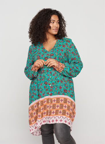 Viscose blouse met print en v-hals, Indian Paisley AOP, Model image number 0