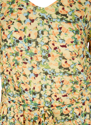 Robe midi manches courtes en viscose, Yellow Summer AOP, Packshot image number 2
