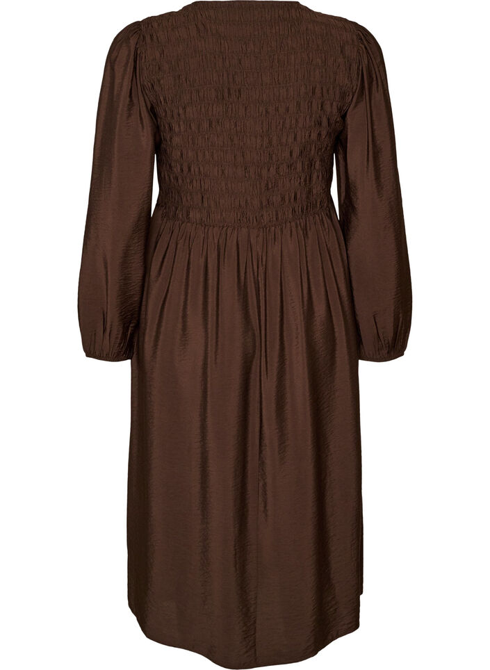 Robe midi en viscose avec smocks, Marron, Packshot image number 1