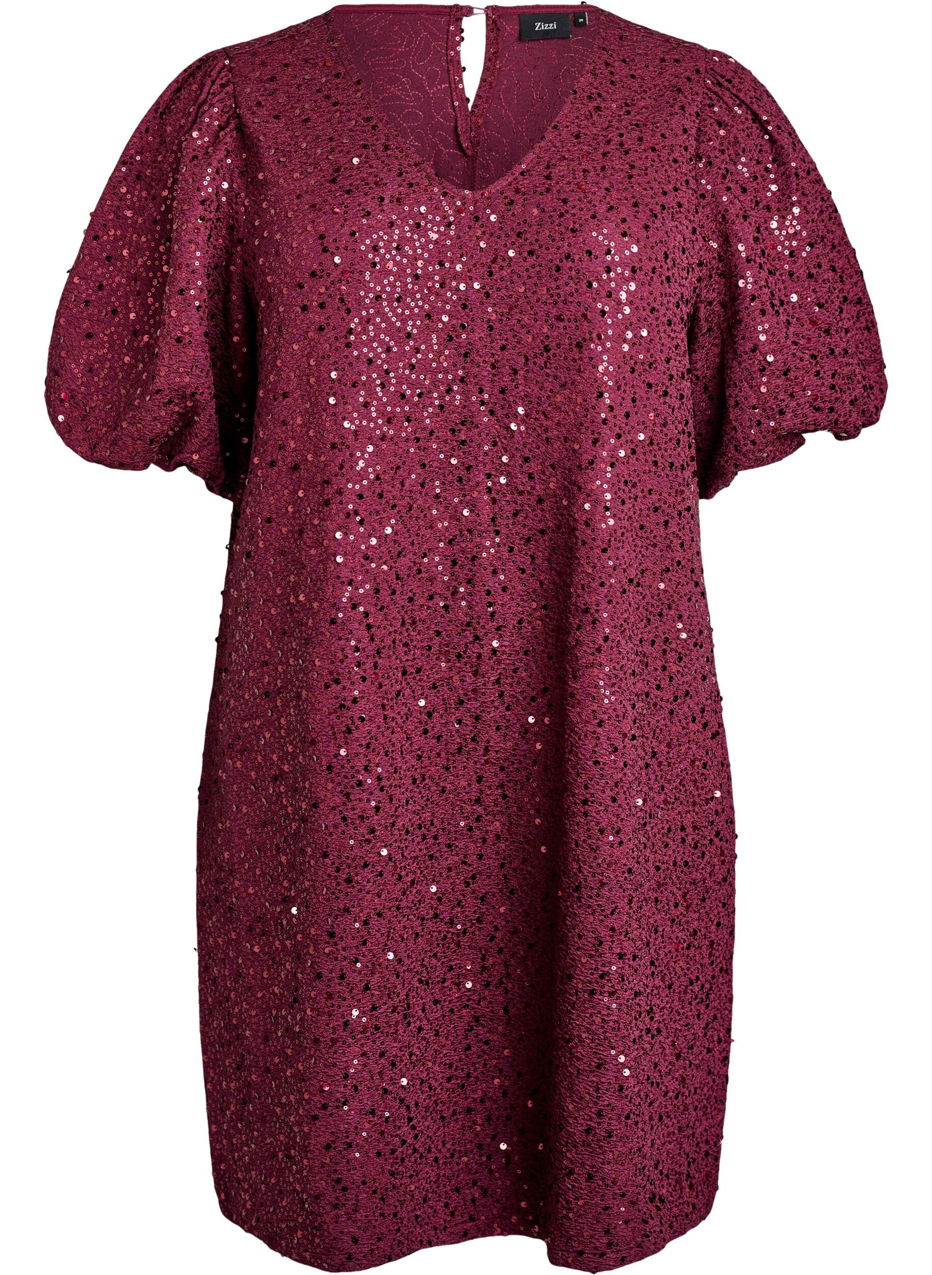 Robe courte &agrave; sequins avec manches bouffantes
