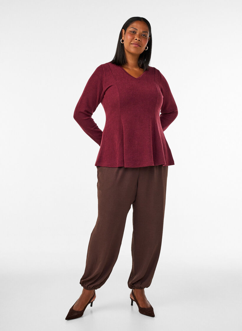 Jersey blouse met een geribde textuur en een A-lijn pasvorm, Rood, Model image number 1