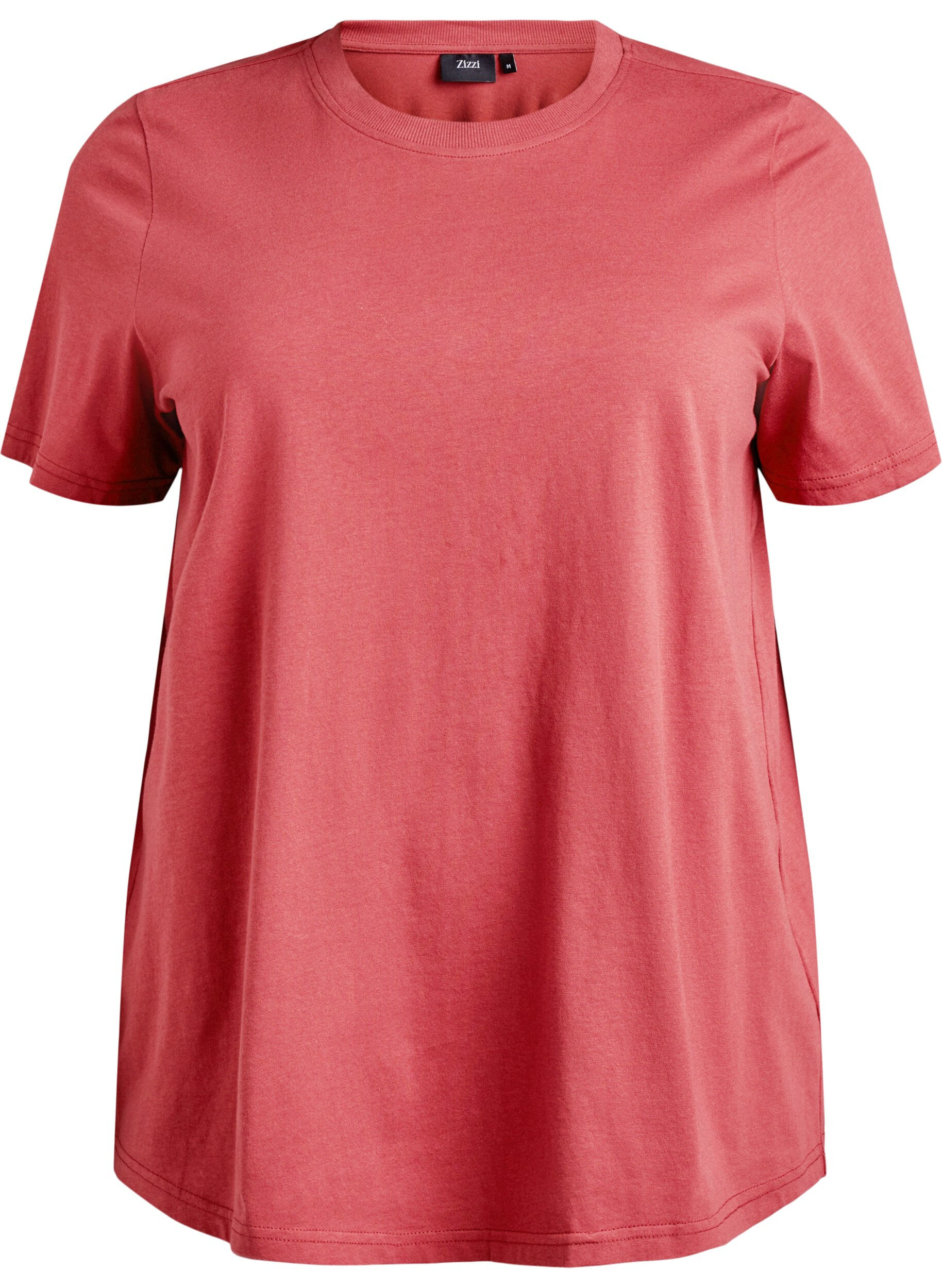 ZizziBasic katoenen T-shirt met ronde hals, Rood, Packshot image number 0