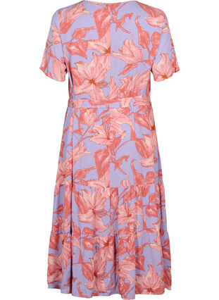 Midi-jurk van viscose met korte mouwen en bloemenprint, Lavender Flower, Packshot image number 1