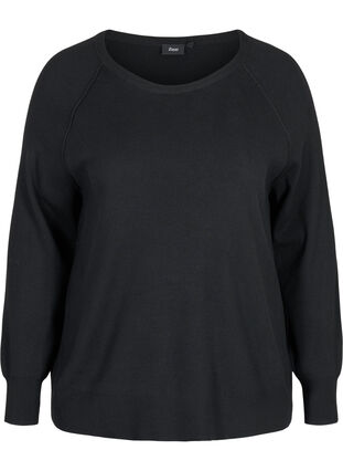 Pull tricotée avec encolure arrondie, Black, Packshot image number 0