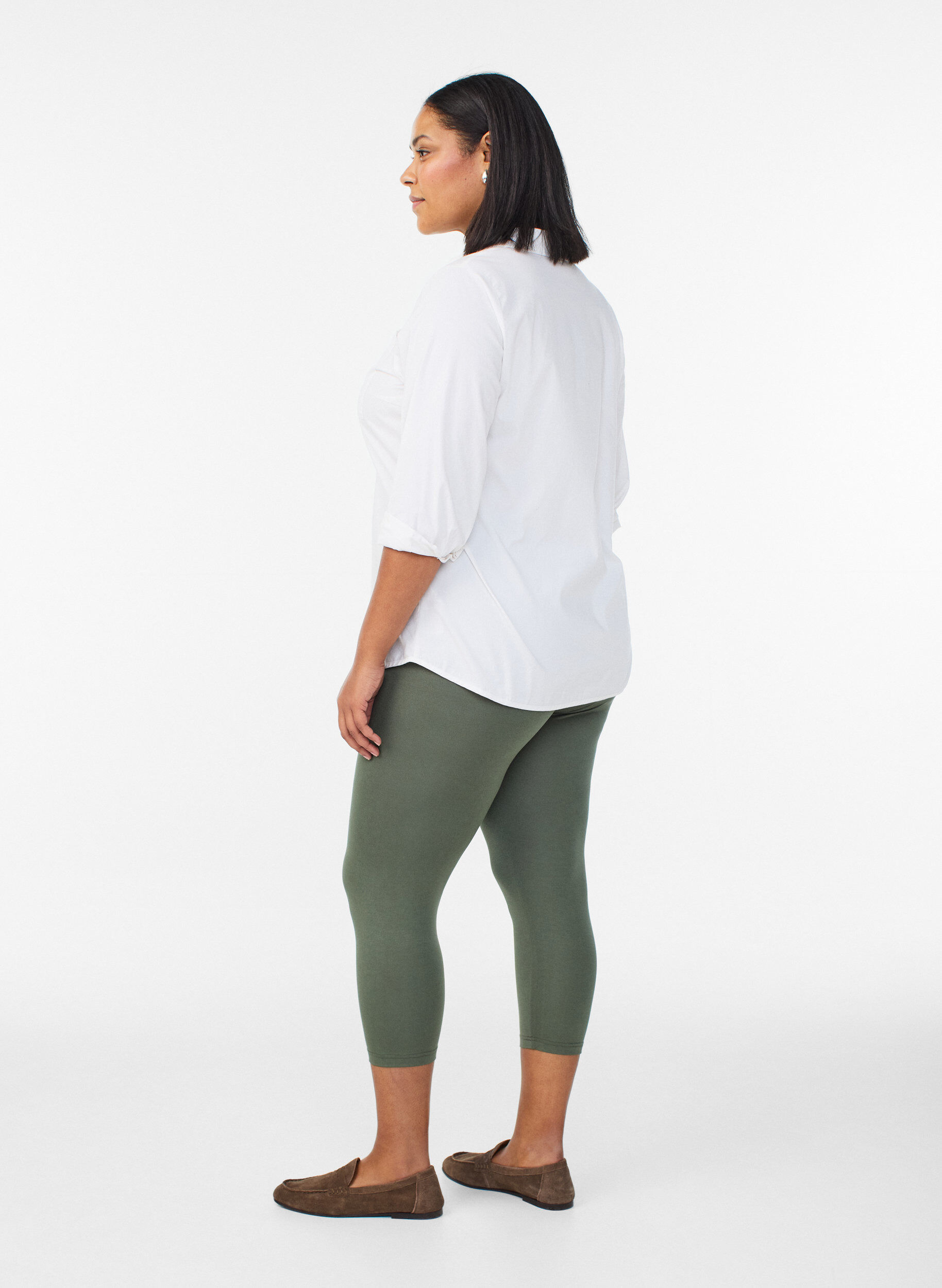 ZizziBasic 3/4 legging in viscose, Groen, Model image number 2