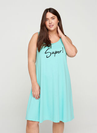 Katoenen jurk zonder mouwen met a-lijn, Aqua Sky SUPER , Model image number 0