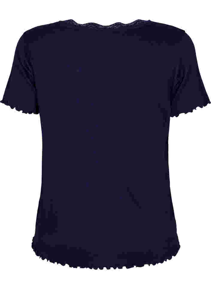 Nachthemd met korte mouwen en kanten randje, Peacoat, Packshot image number 1