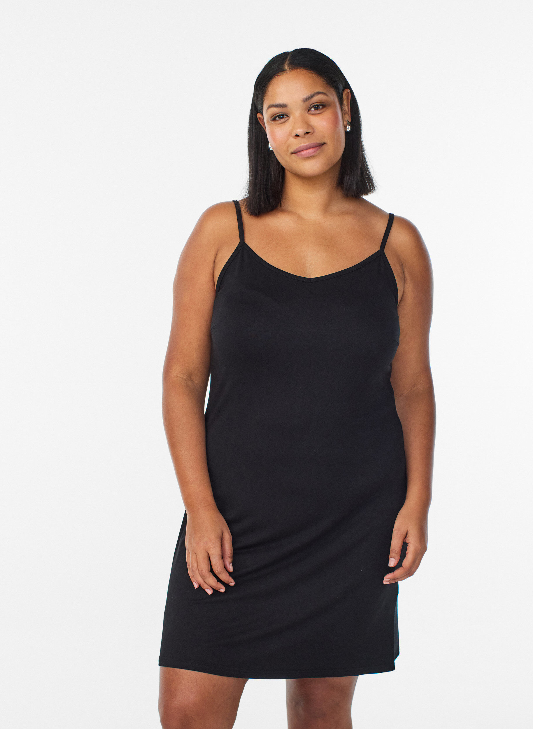 Dessous de robe en viscose uni, Noir, Model
