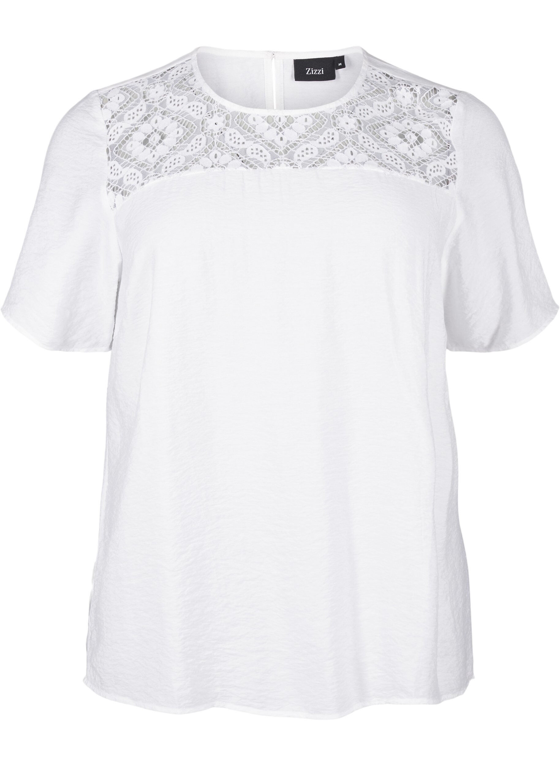 ZizziBlouse van viscose met korte mouwen en kant detail, Bright White, Packshot image number 0