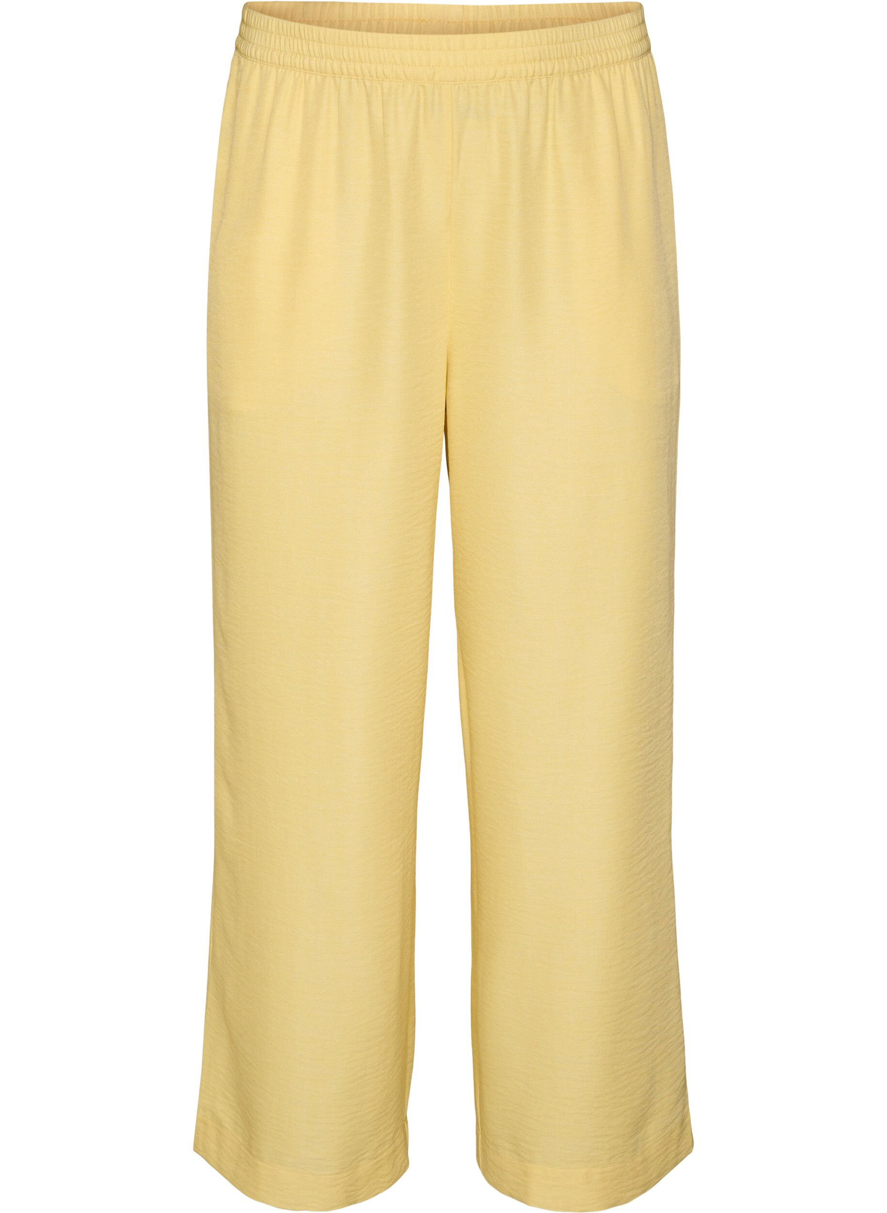 ZizziLosse broek met elastische tailleband en zakken, Geel, Packshot image number 0