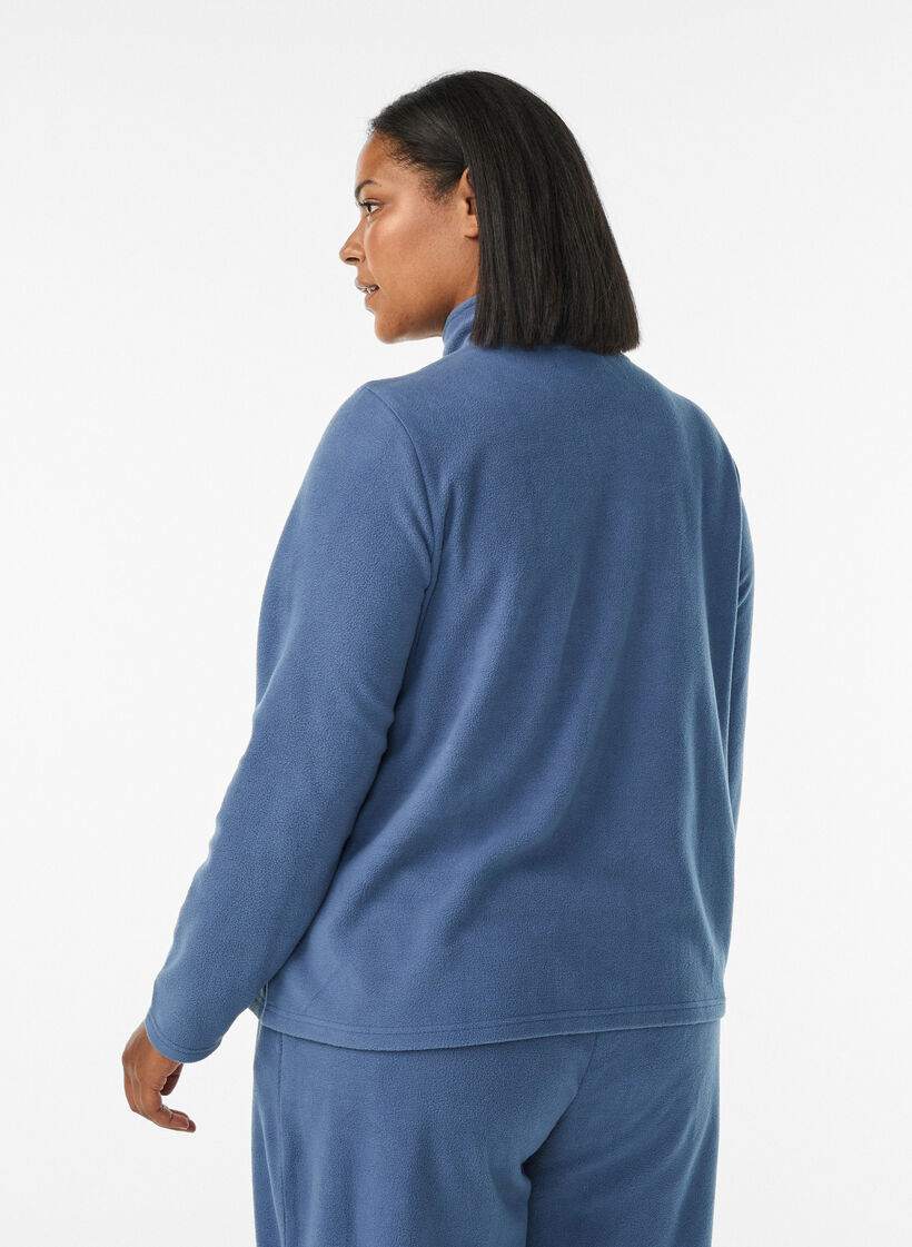 Fleecetop met ritssluiting en hoge kraag, Blauw, Model image number 2