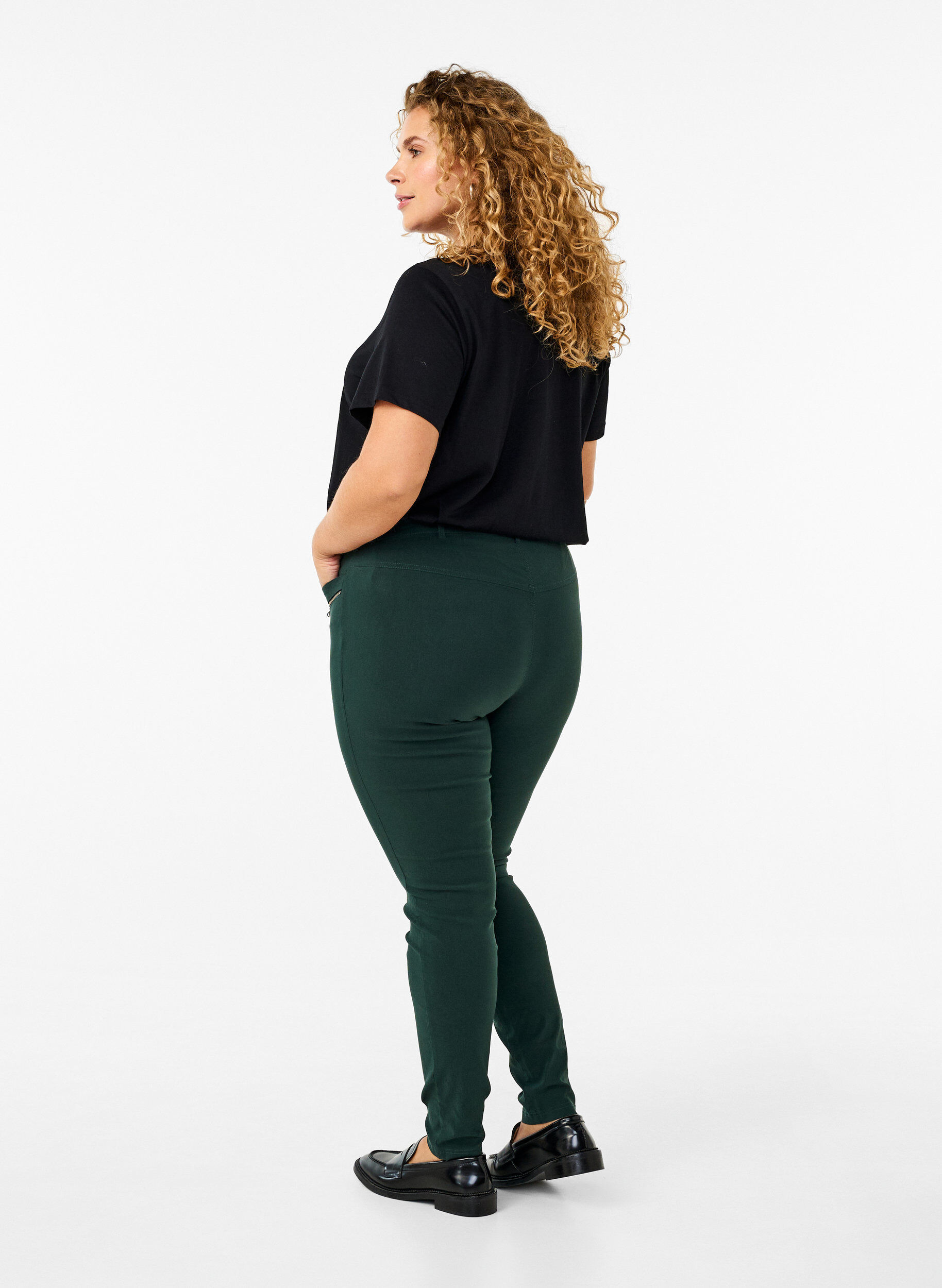 Zizzi Pantalon moulant avec d&eacute;tails de fermetures &eacute;clairs , Vert fonc&eacute;, Model image number 1
