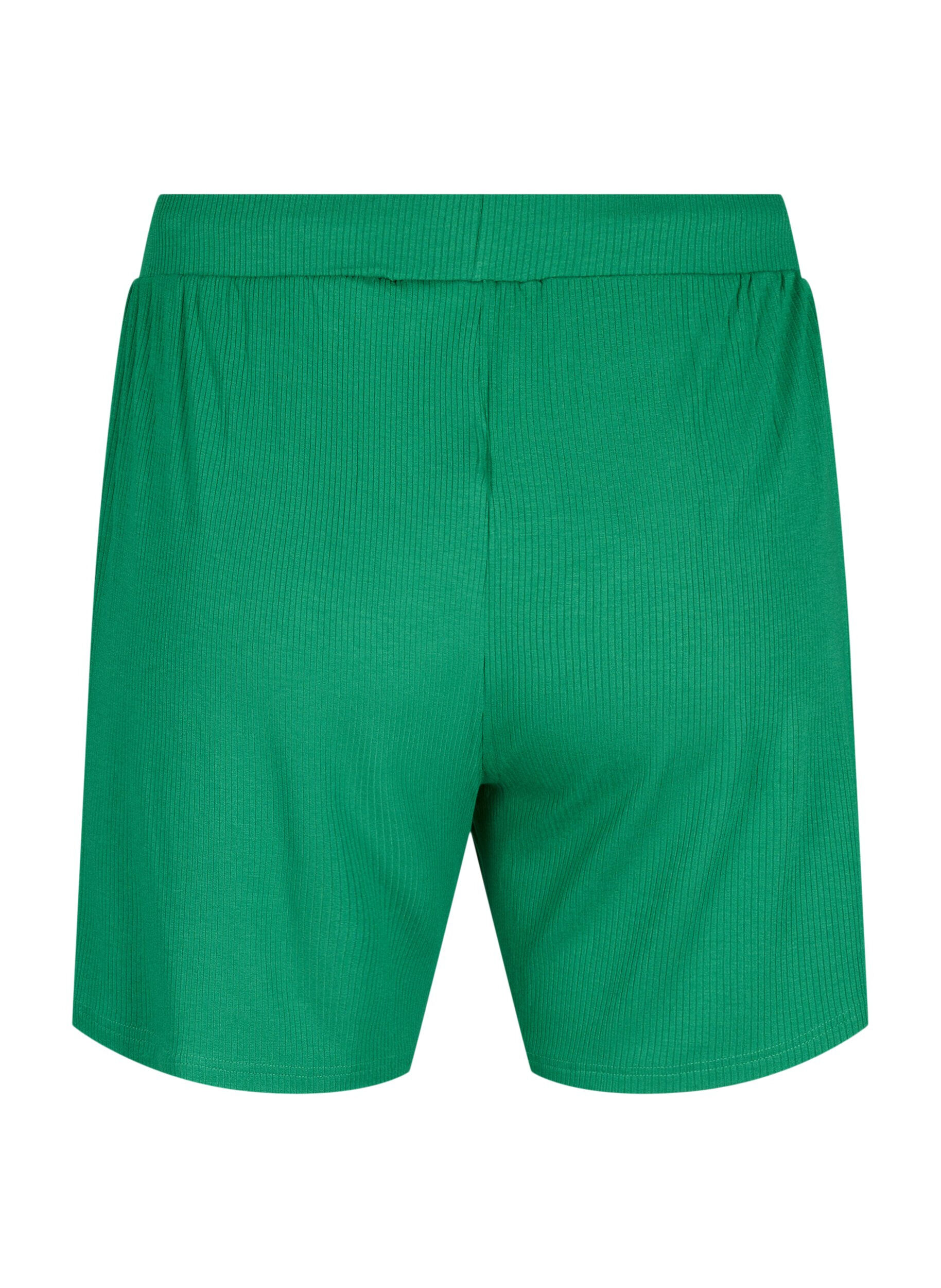 ZizziLosvallende korte broek van viscose met ribbels, Jolly Green, Packshot image number 1