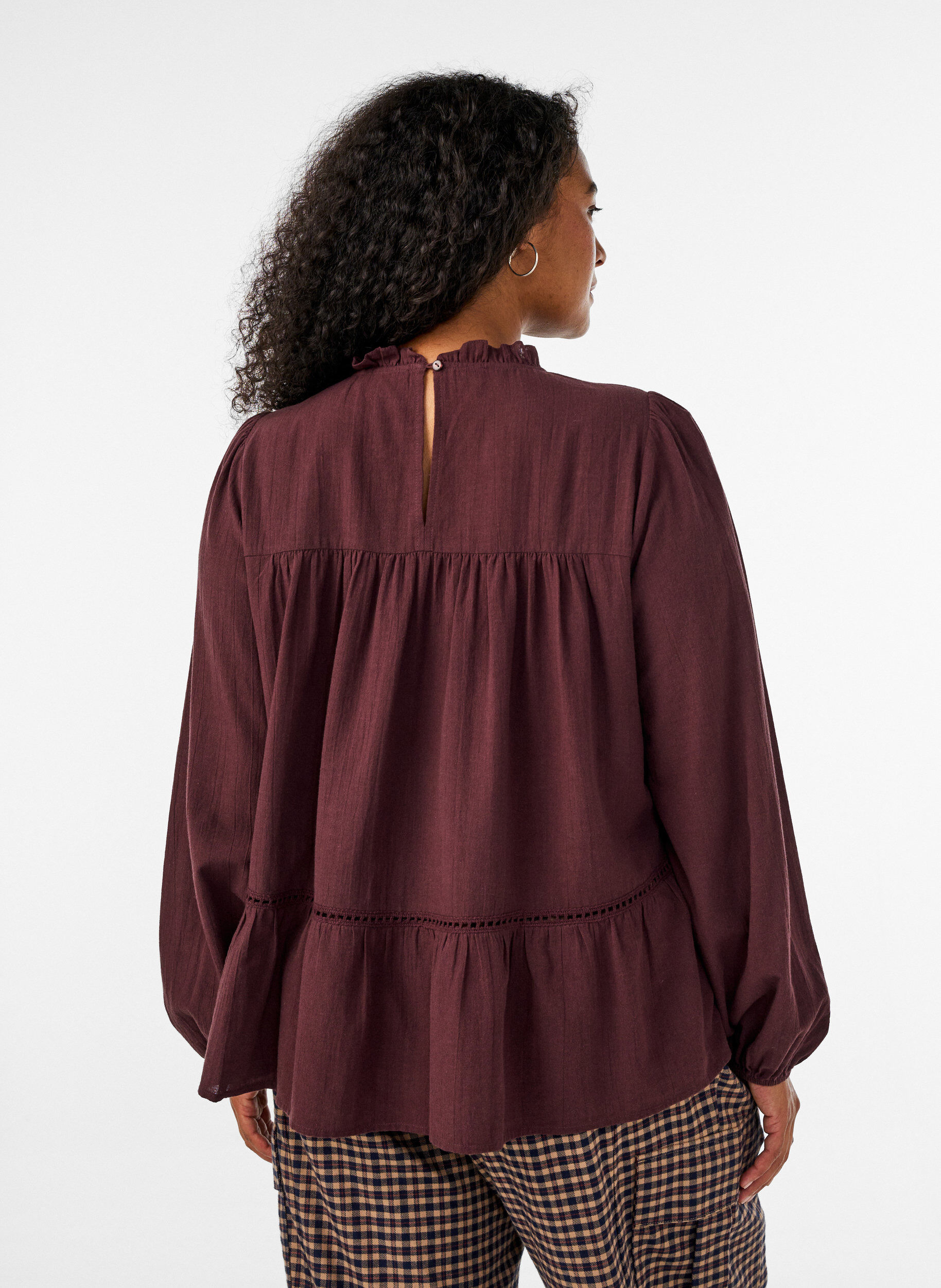 ZizziBlouse avec broderie et bordure broderie ajour&eacute;e, Bordeaux fonc&eacute;, Model image number 2
