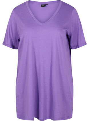 T-shirt à col en V surdimensionné de couleur unie, Deep Lavender, Packshot image number 0