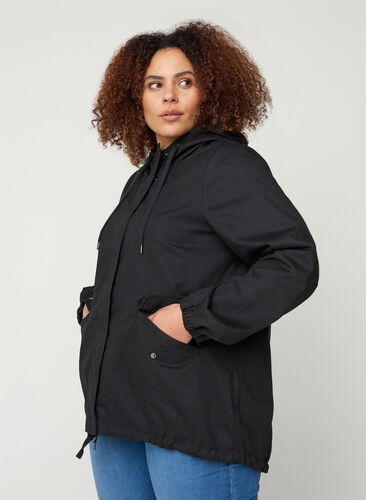 Veste courte avec capuche et poches, Black, Model image number 0