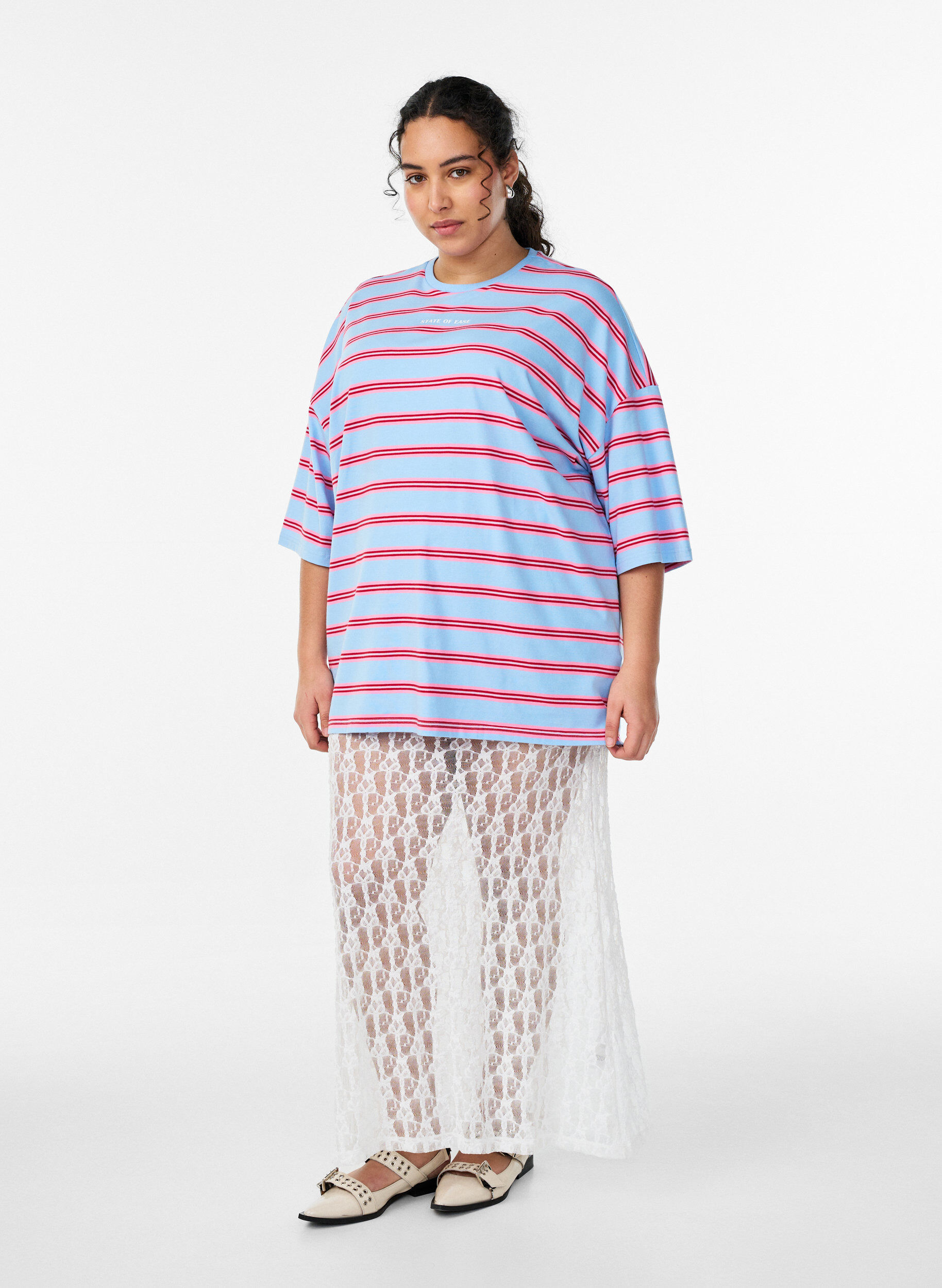 ZizziLange doorschijnende kanten rok, Wit, Model image number 1