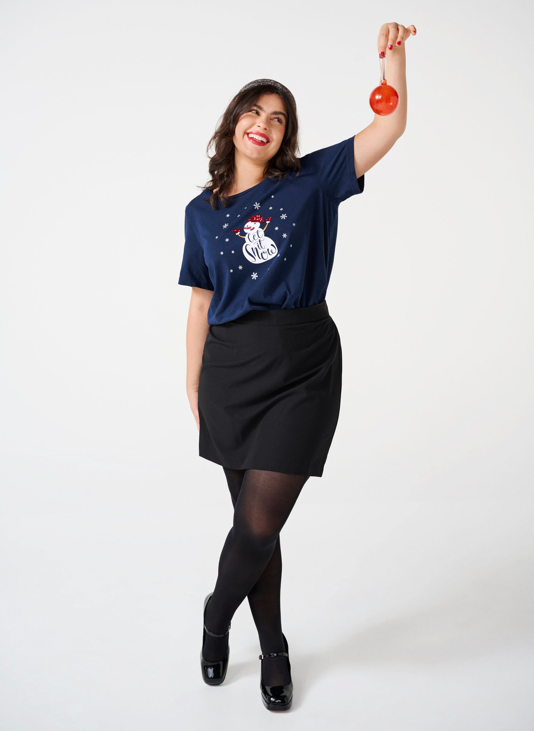 Zizzi T-shirts de No&euml;l en 100 % coton, Navy B. w. LetItSnow, Image image number 0