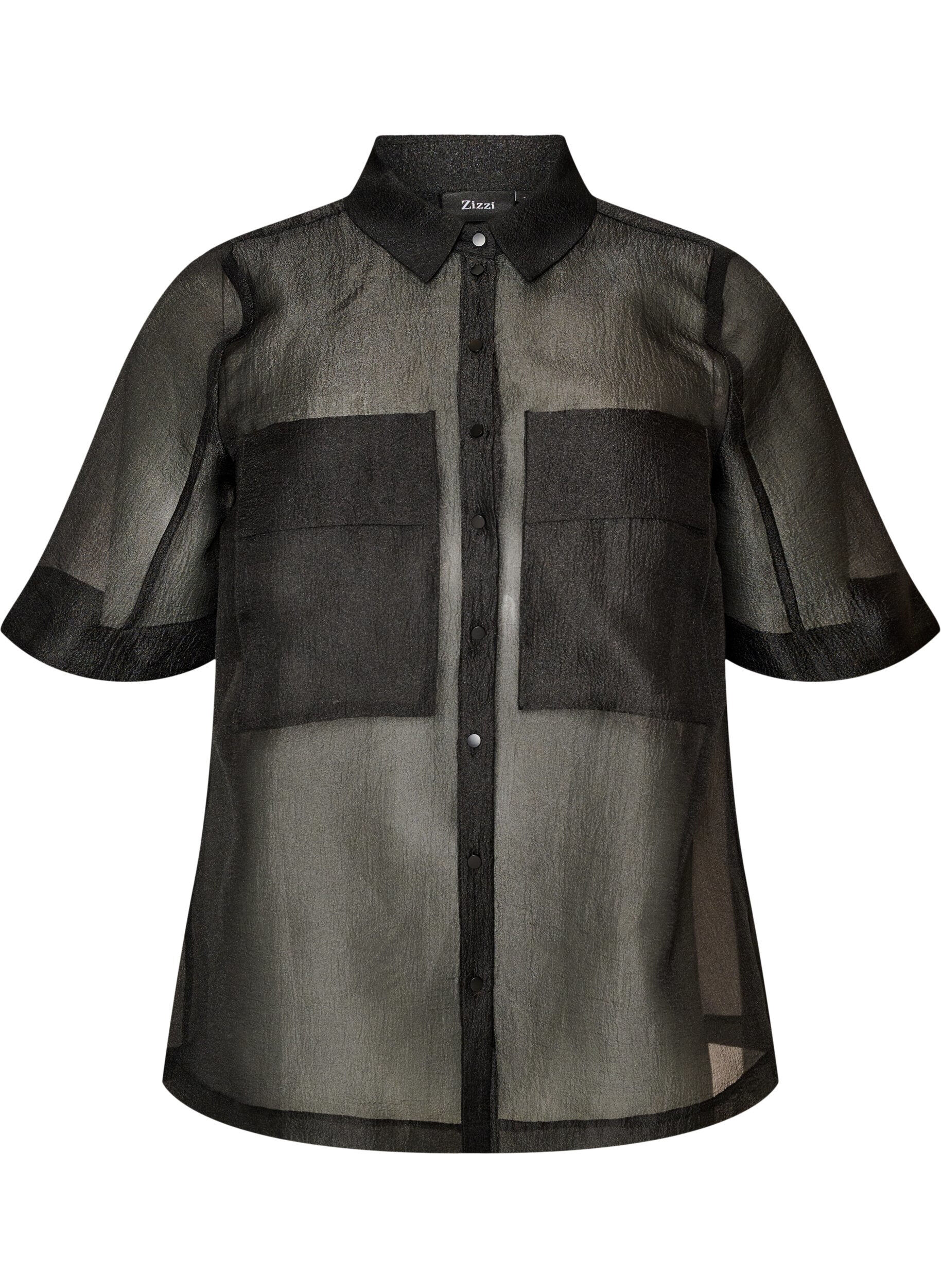 Transparant shirt met korte mouwen met borstzakken