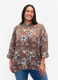 Florale Print Shirt , Brown Flower AOP, Model