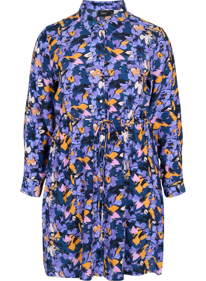 Robe chemise à fleurs en viscose, Purple Flower AOP, Packshot image number 0