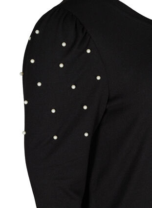Robe à manches longues bouffantes et perles, Black, Packshot image number 3