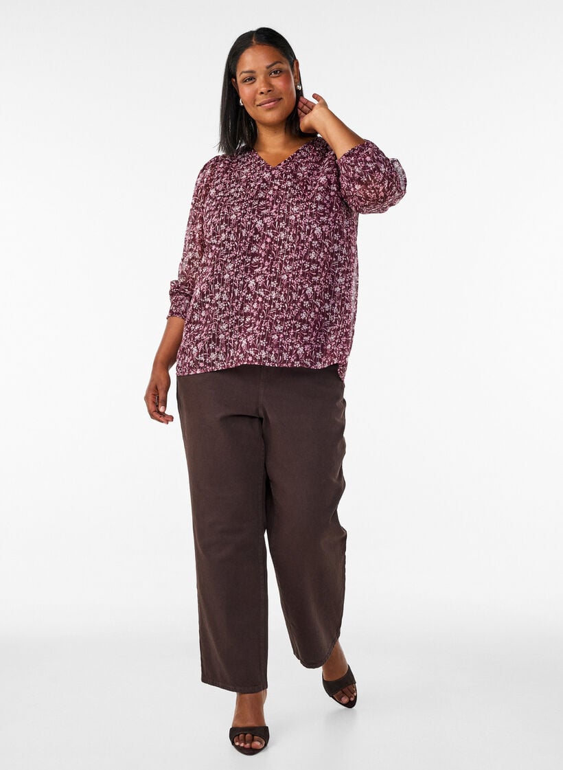Blouse met bloemenprint en glitterdraad, Rood, Model image number 1