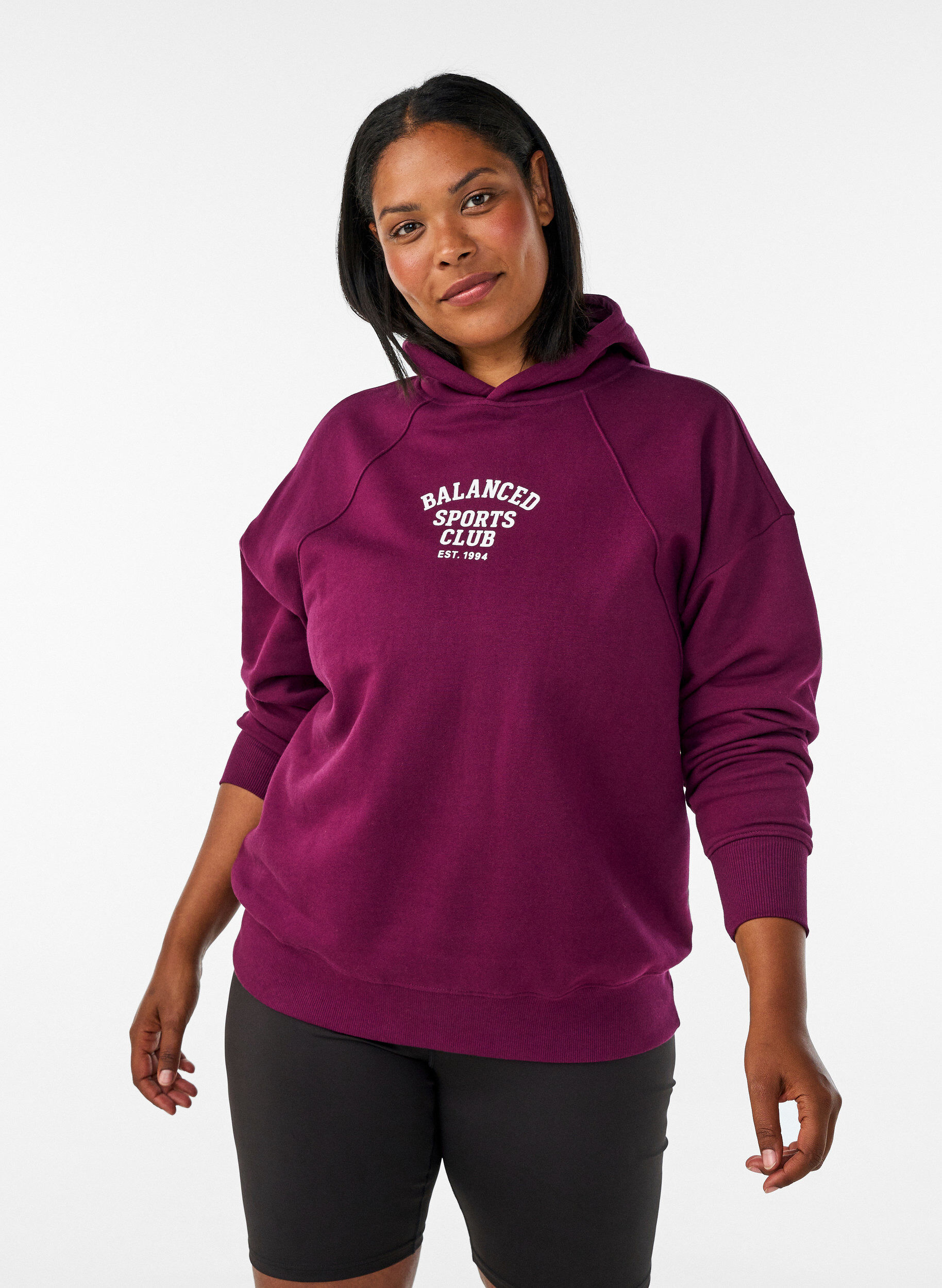 ZizziHoodie met borstprint, Paars, Model image number 0