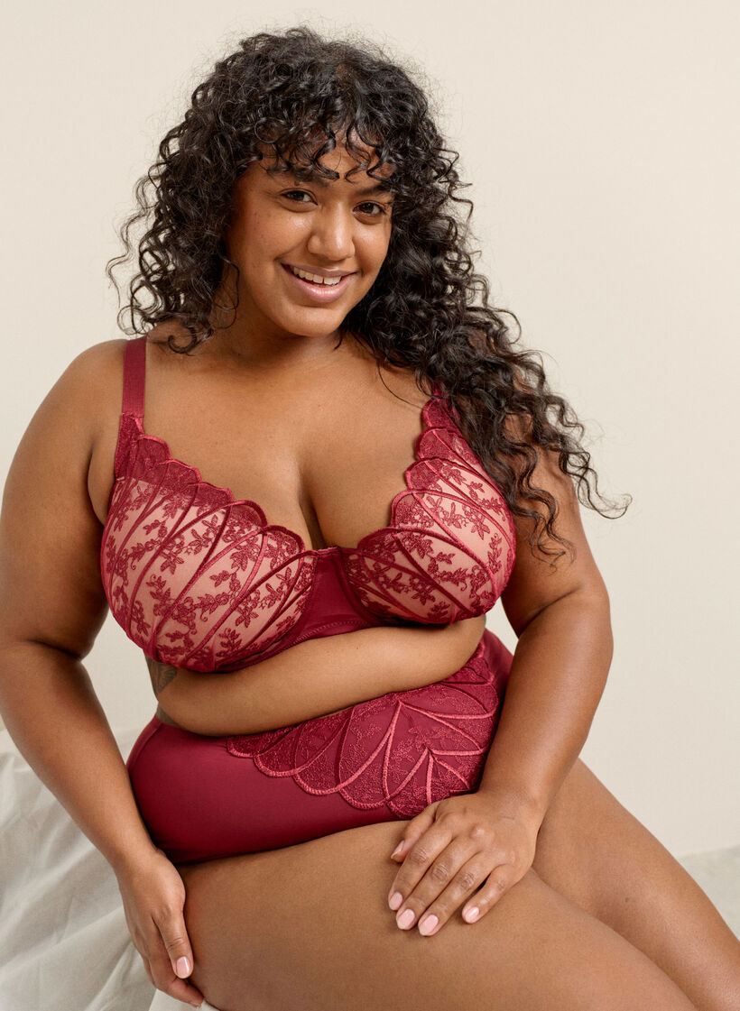 String hipster en microfibre avec d&eacute;tails en dentelle, Bordeaux fonc&eacute;, Image image number 0