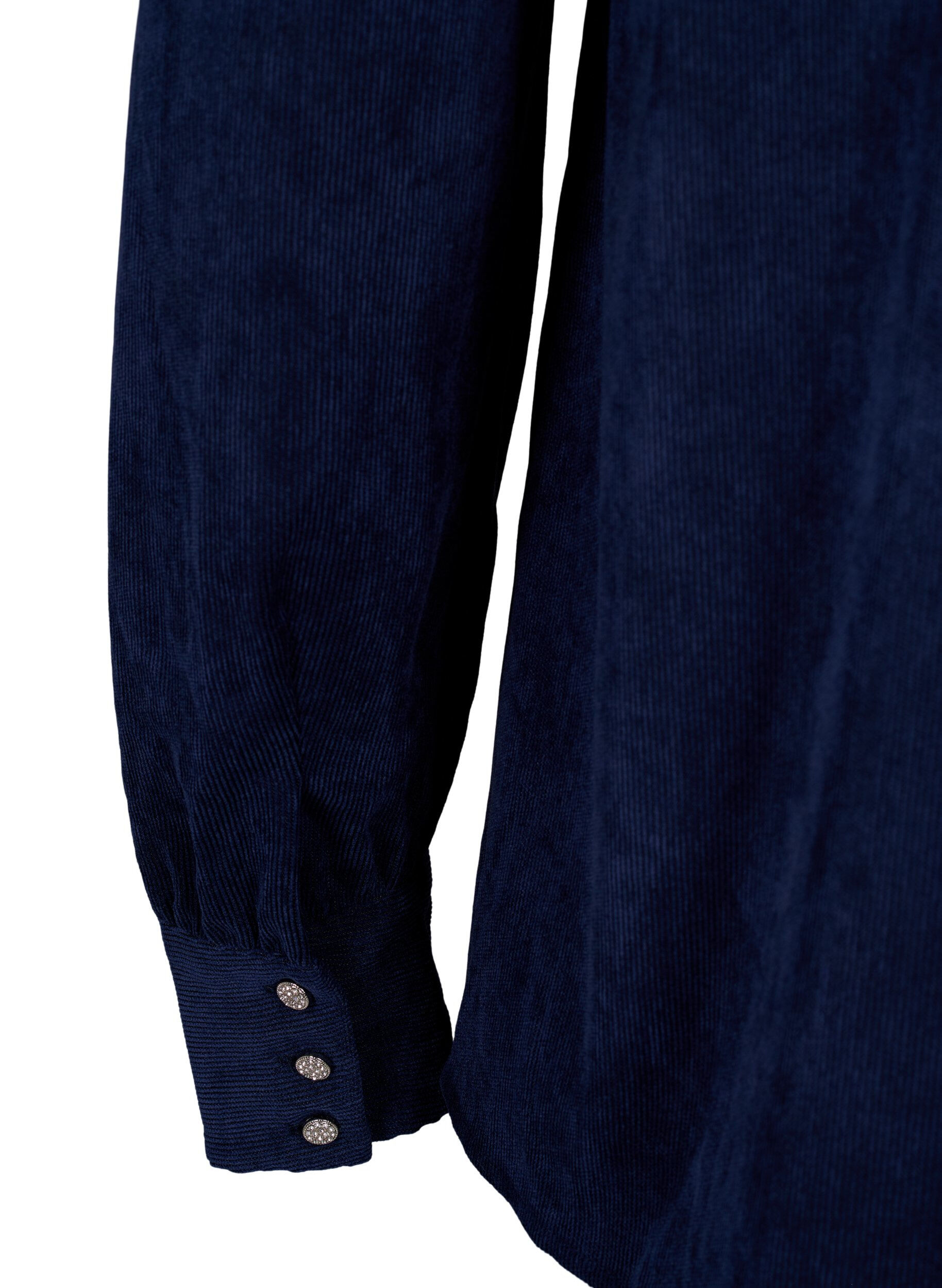 ZizziFluwelen overhemd met strasknopen, Medieval Blue, Packshot image number 3