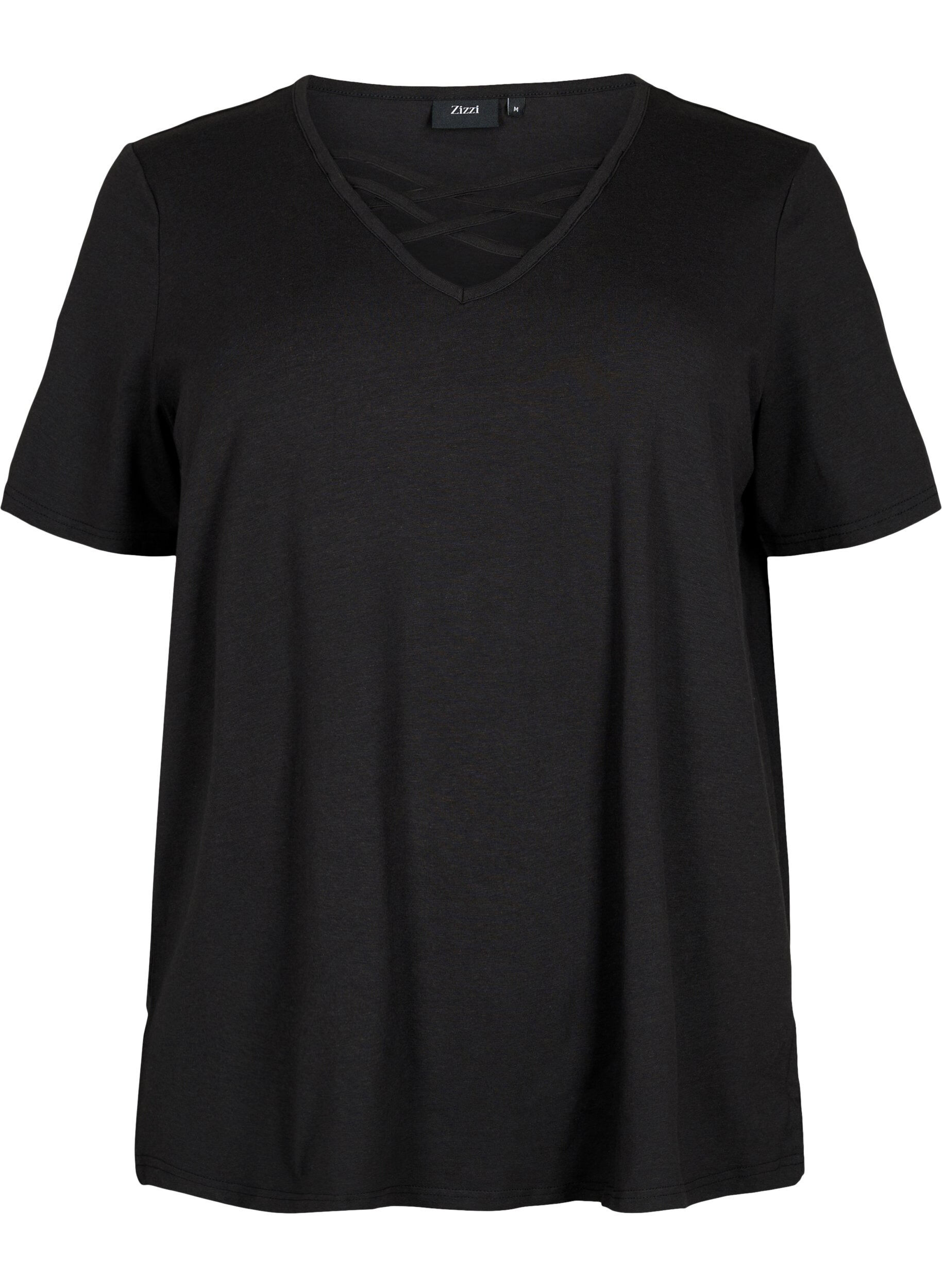 ZizziT-shirt met v-hals en kruisdetail, Black, Packshot image number 0