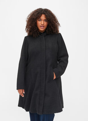 Manteau avec capuche et forme en A, Black, Model image number 0