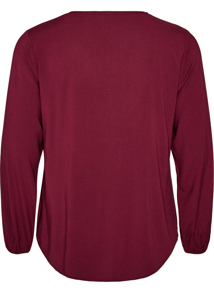 Viscose blouse met V-hals en afgeronde zoom, Rood, Packshot image number 1