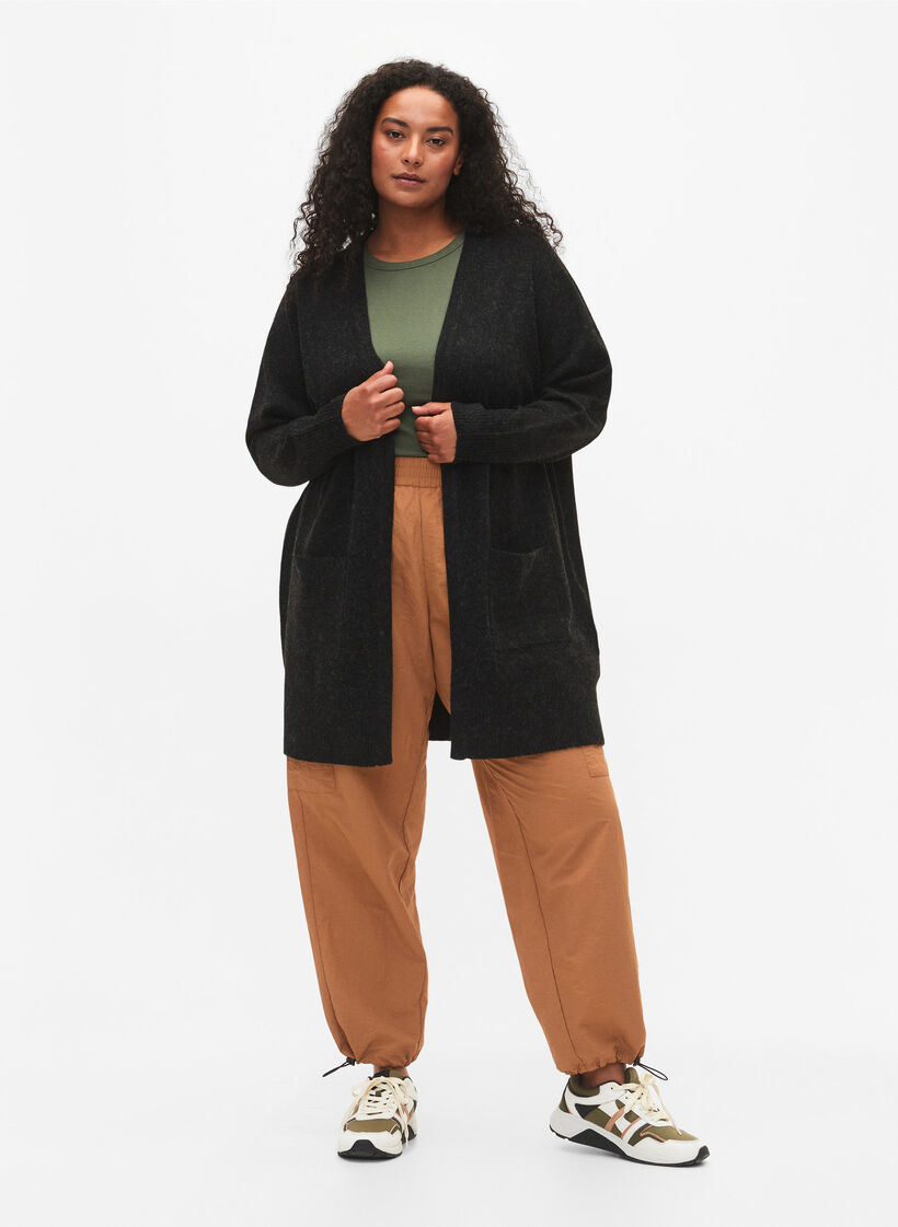 Cardigan tricot&eacute; mouchet&eacute; avec poches, Gris anthracite, Model image number 1