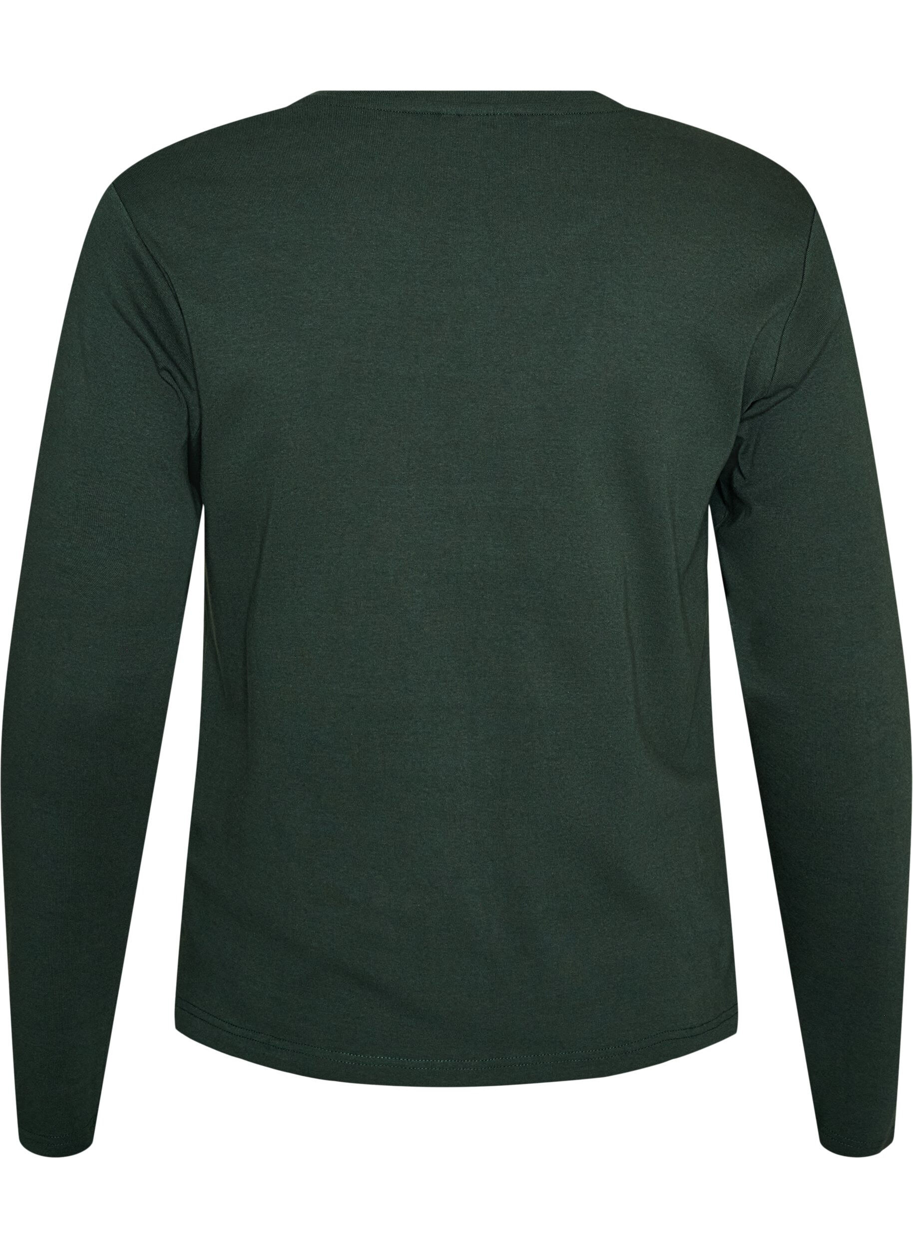 ZizziBasic T-shirt met lange mouwen en ronde hals, Groen, Packshot image number 1