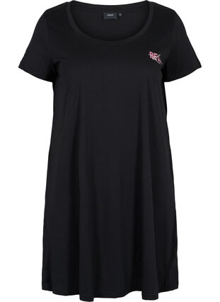 Chemise de nuit en coton à manches courtes , Black Pink BE MY, Packshot image number 0