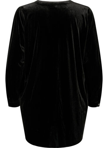 Robe en velours à manches longues avec col en V, Black, Packshot image number 1