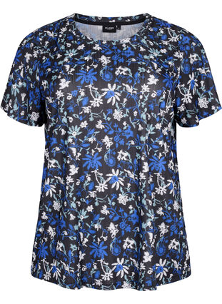 FLASH - T-shirt met bloemenprint, Black Blue Green AOP, Packshot image number 0