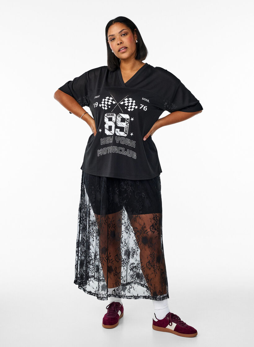 Sporty T-shirt met print aan de voorkant, Black, Model image number 2