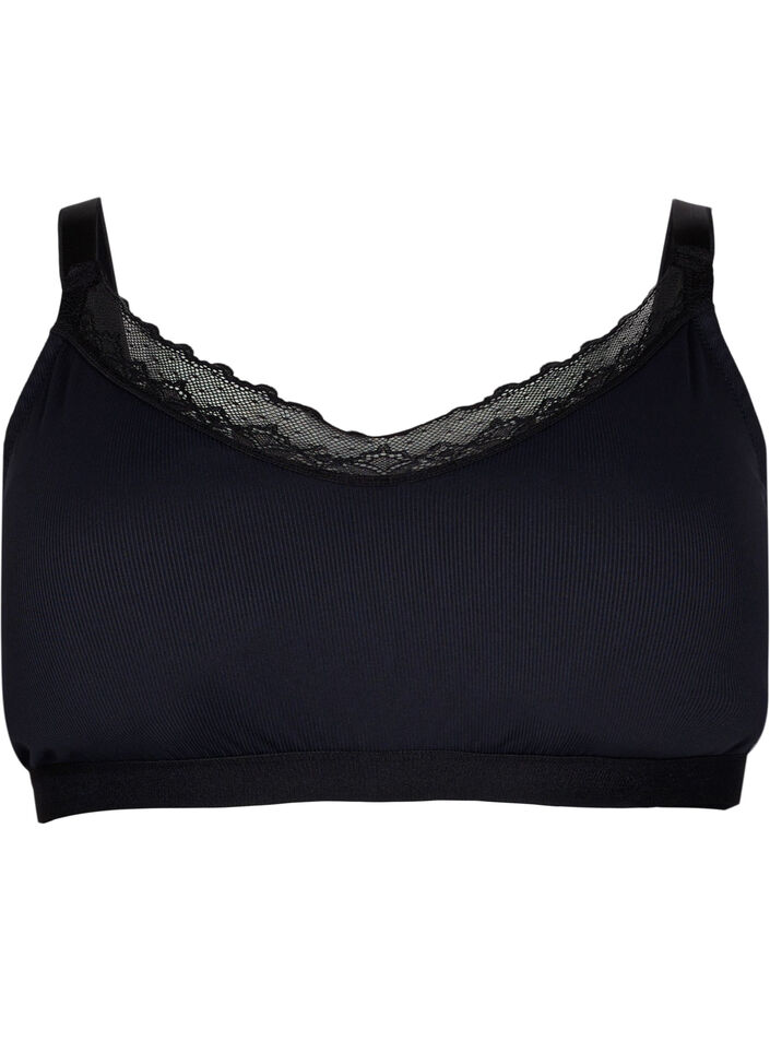 Soutien-gorge côtelé avec dentelle, Black, Packshot image number 0