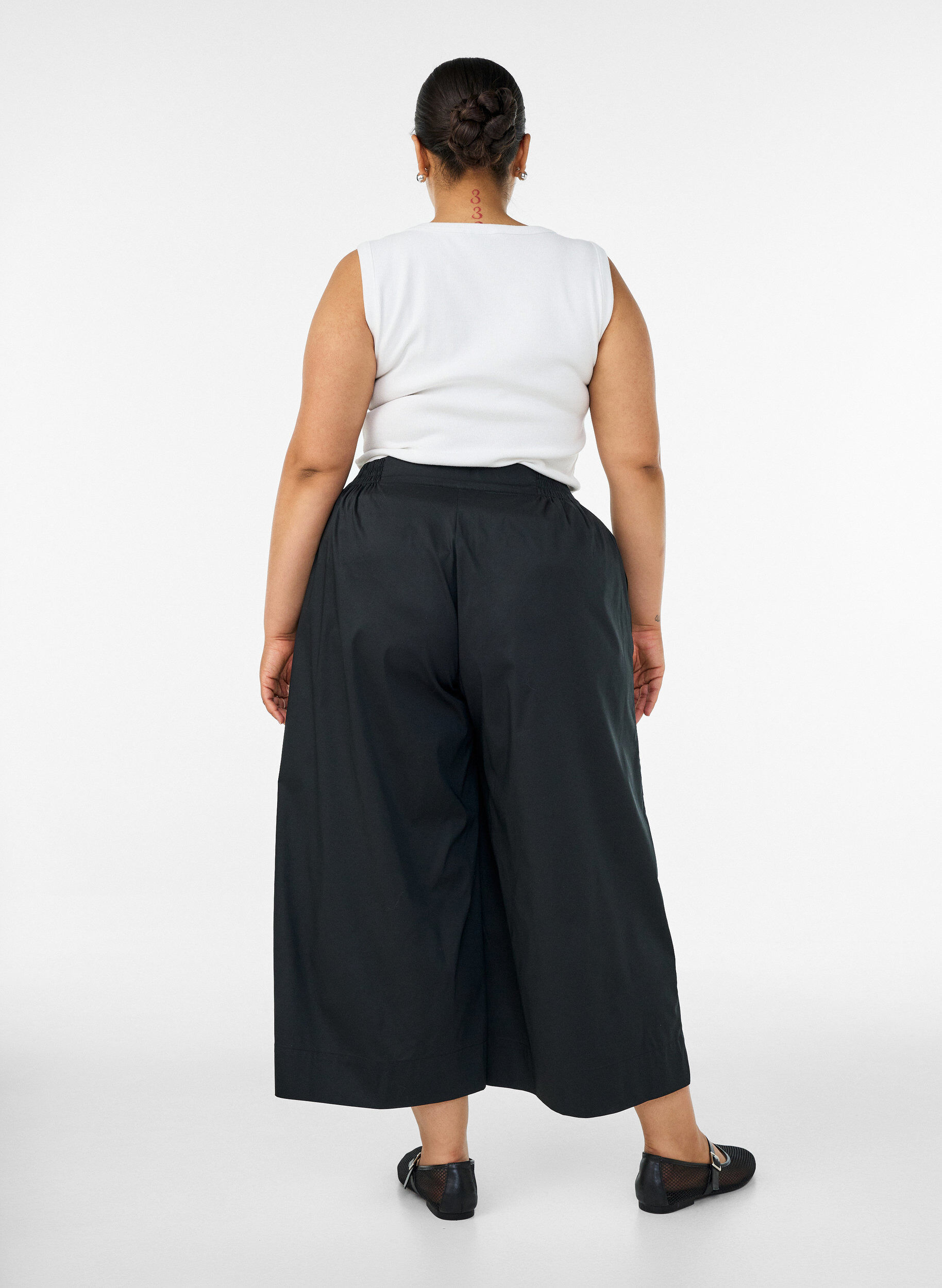 ZizziCulottes met een elastische tailleband en wijde pijpen, Zwart, Model image number 1