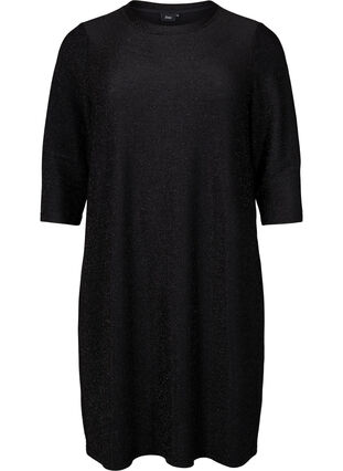 Robe à paillettes avec manches 3/4 et col rond, Black Black, Packshot image number 0
