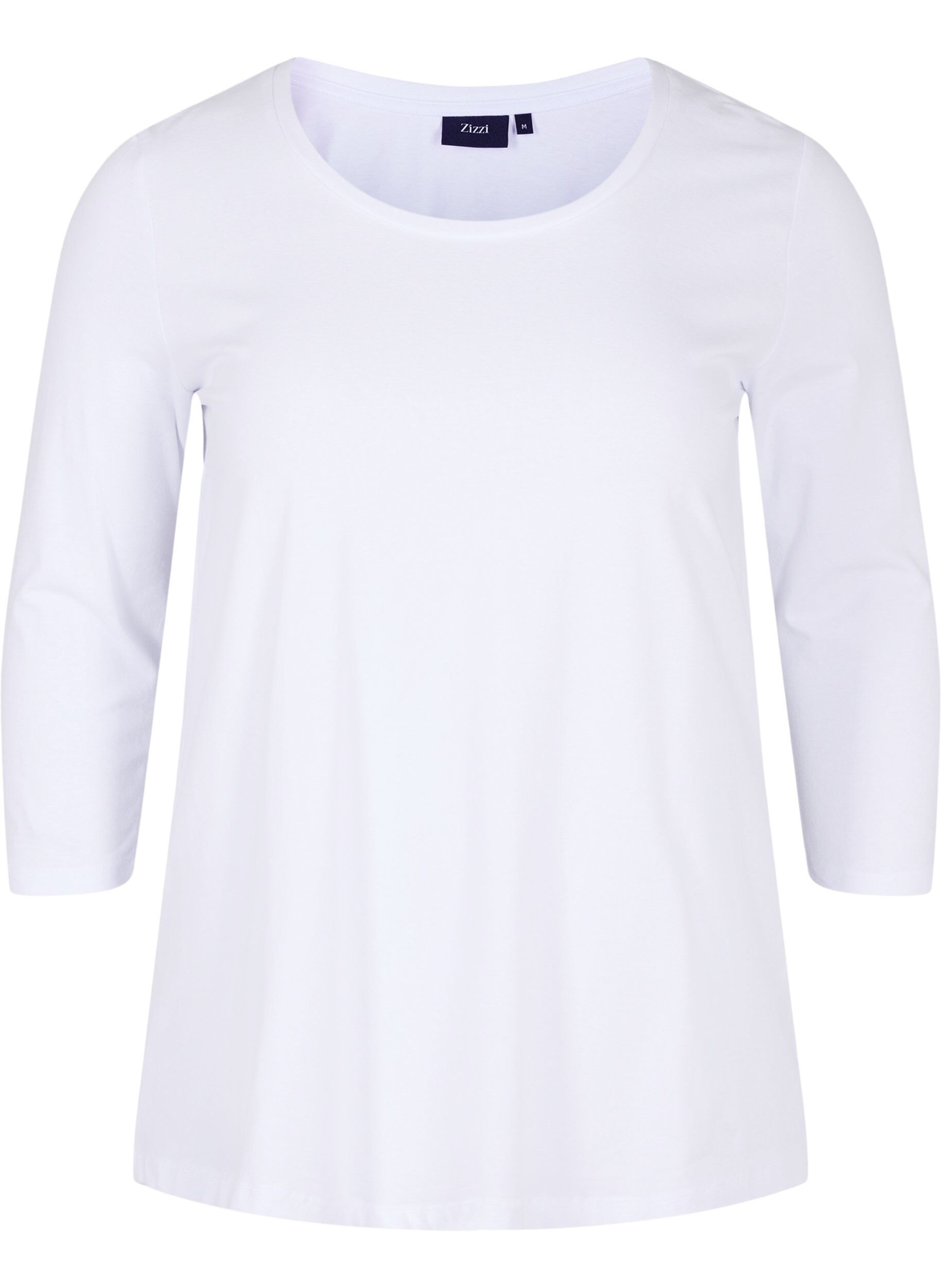 ZizziBasic t-shirt met driekwartsmouwen, Bright White, Packshot image number 0