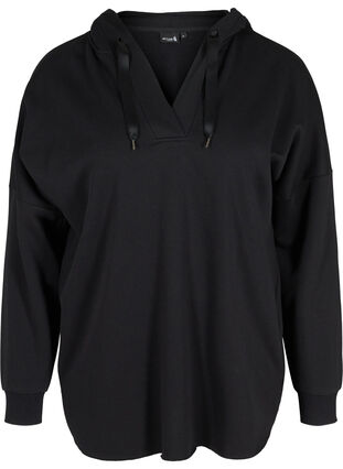 Sweatshirt met capuchon en split, Black, Packshot image number 0