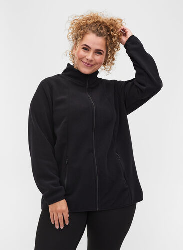 Veste polaire avec poches et zip, Black, Model image number 0