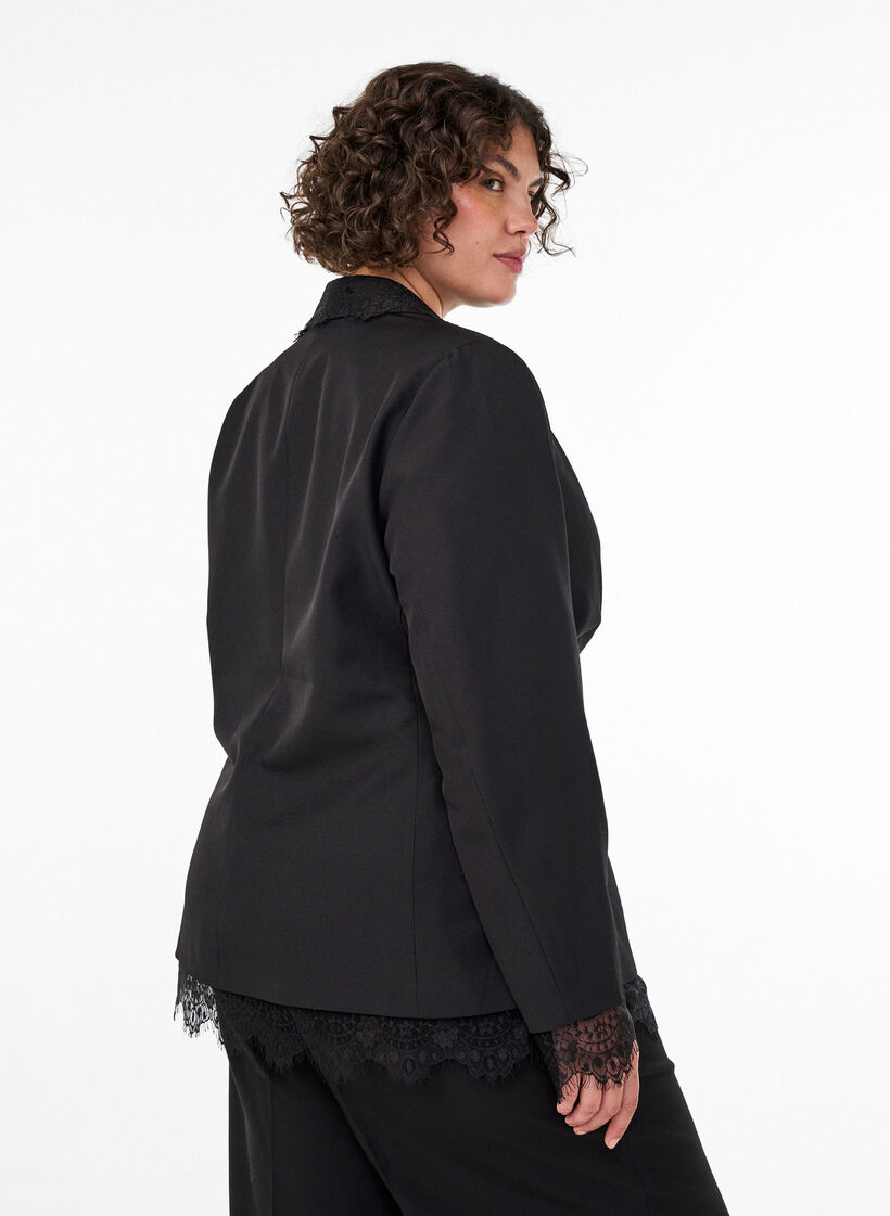 Blazer met kanten rand, Zwart, Model image number 2