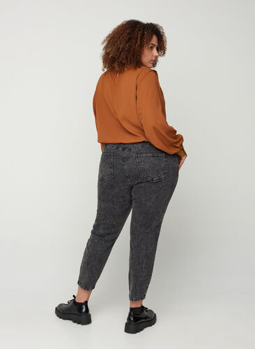 Cropped mom jeans met hoge taille, Black acid washed, Model image number 0