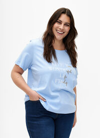 T-shirt en coton à manches courtes avec bord élastique, Serenity w. Live, Model