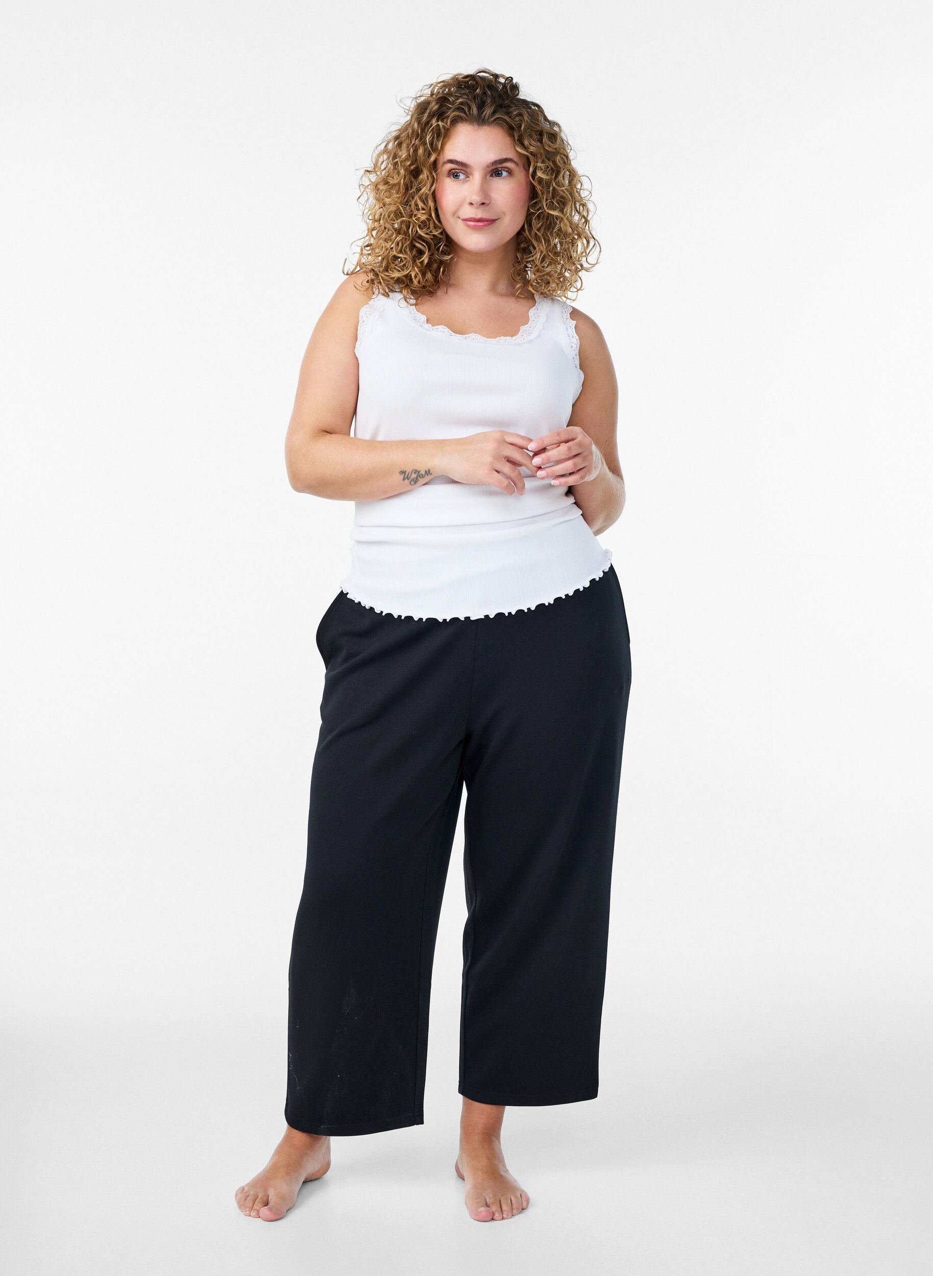 ZizziTanktop met kant en broderie anglaise, Wit, Model image number 1