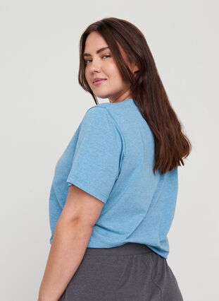 Pyjama-shirt met korte mouwen en print, Blue Yonder Mélange, Model image number 1